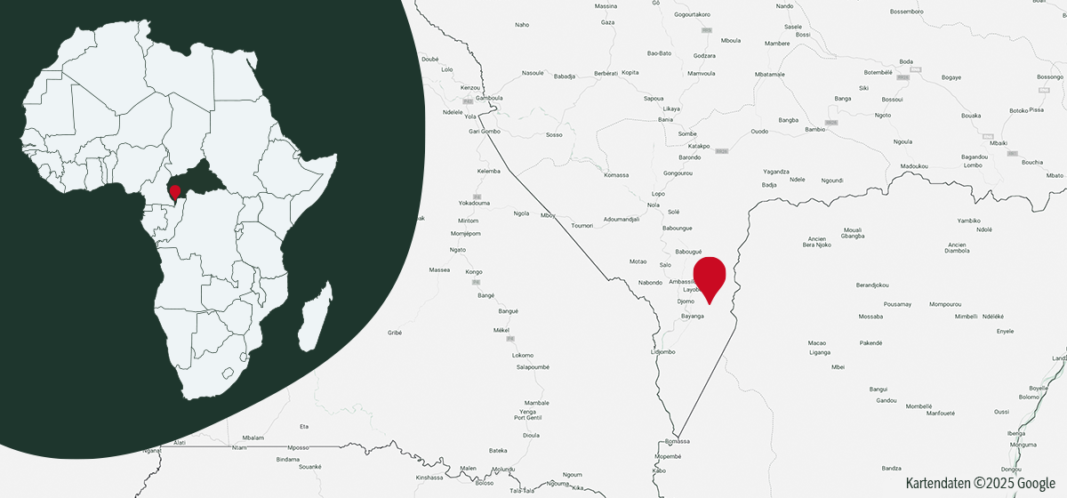 Karte von Ostafrika mit Kenia hervorgehoben und rotem Standortmarker auf Nairobi.