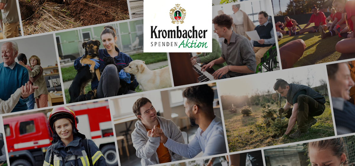 Kachelige Collage in der verschiedene Personen abgebildet werden. Tierpfleger, Musiker, Sportler, Feuerwehr, Rentner beim Tanzen.