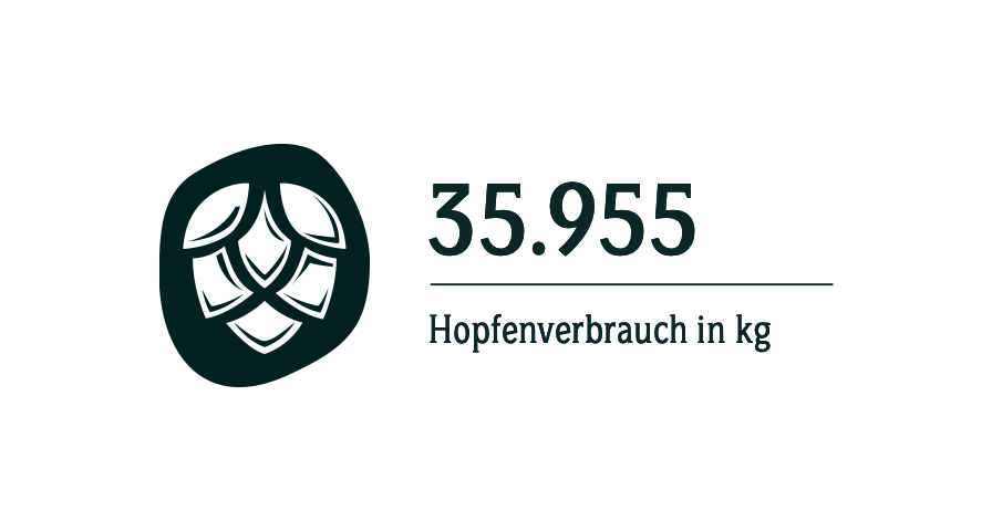 Hopfen-Symbol daneben steht der Infotext: 'Der Hopfenbrauch in 2023 beträgt: 36,822 t'.