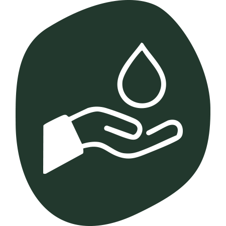 Symbol einer Hand mit Wassertropfen darüber.