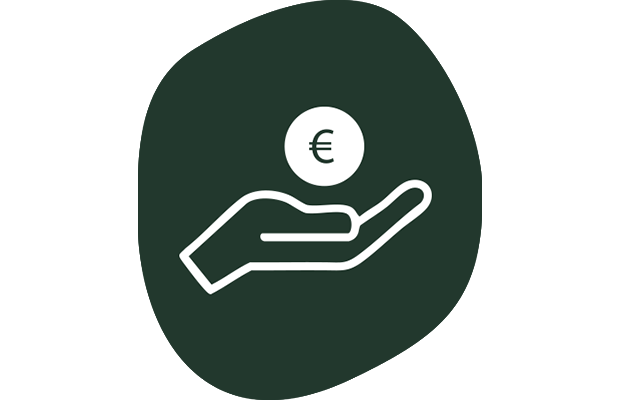 Symbol einer Hand, darüber schwebt ein Euro-Stück.