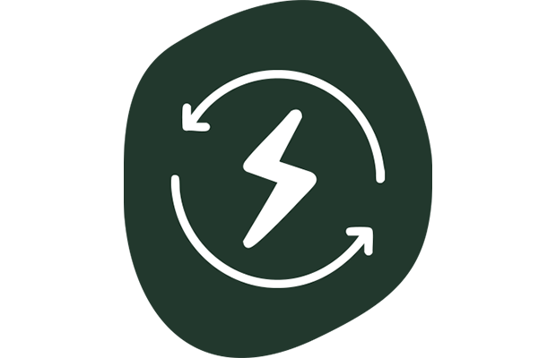 Symbol für erneuerbare Energie mit Blitz und zwei Pfeilen im Kreis.