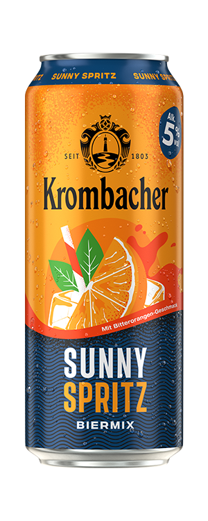 Orange-blaue Getränkedose Krombacher Sunny Spritz Biermix.