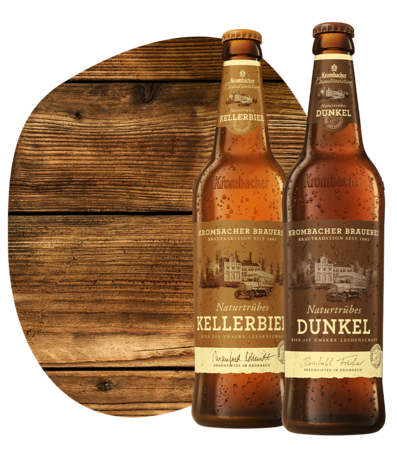 Abbildung Krombacher Naturtrübes Kellerbier und Naturtrübes Dunkel.
