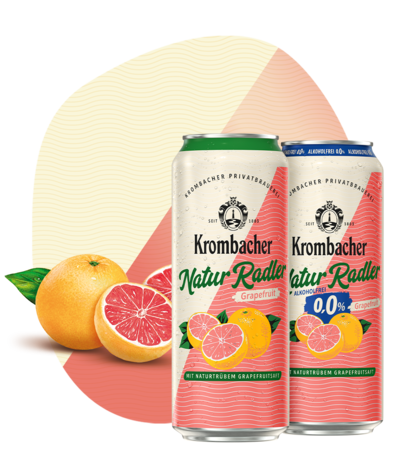 Abbildung 0,5l Dosen Krombacher Naturradler Grapefruit und Naturradler Grapefruit o,0%.