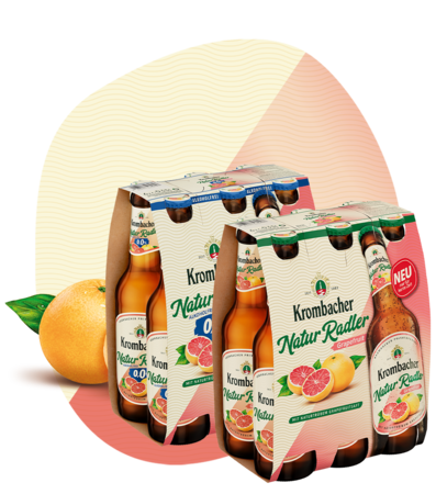 Abbildung der Sixpacks von Krombacher Naturradler Grapefruit und Naturradler Grapefruit o,0%.
