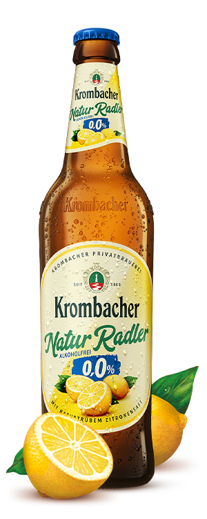 Abbildung 0,5l Flasche Krombacher Naturradler o,0%.