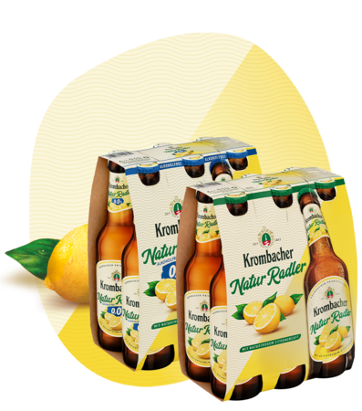 Abbildung der Sixpacks von Krombacher Naturradler und Naturradler o,0%.