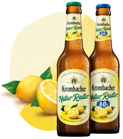 Abbildung 0,33l Flaschen Krombacher Naturradler und Naturradler o,0%.