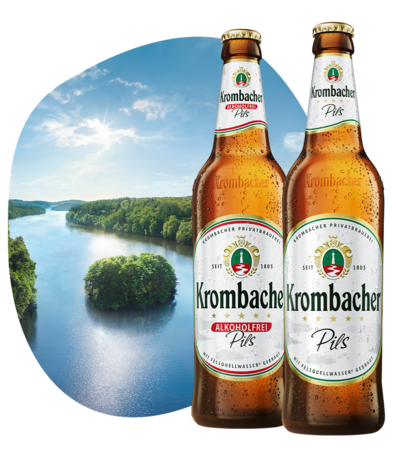 Abbildung Krombacher Pils und Krombacher Alkoholfrei.