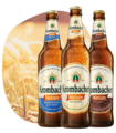 Abbildung Krombacher Weizen Naturtrüb, Weizen Dunkel, Weizen Alkoholfrei.