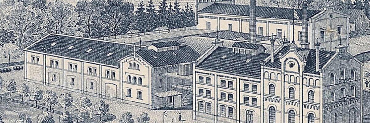 Historische Darstellung der Krombacher Brauerei aus dem Jahr 1900.