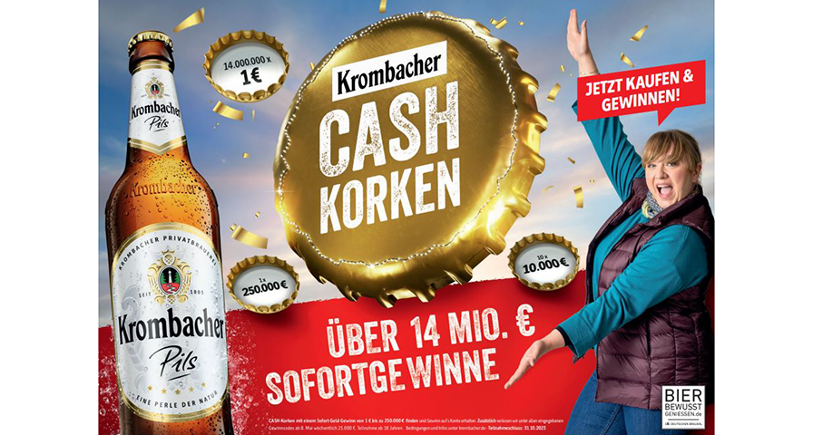 Krombacher Cash-Korken sind zurück: Über 14 Millionen Euro Sofortgewinne  und 25 Sonderverlosungen von 25.000 €
