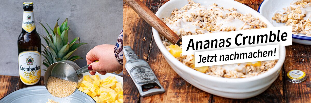 Ein fertiger selbstgemachter Ananascrumble.