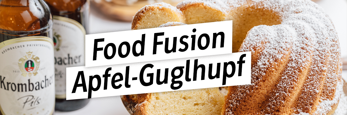 selbstgemachter Apfelgugelhupf mit Krombacher Pils.