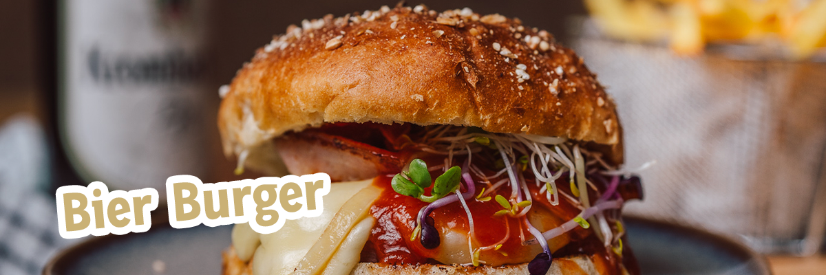 Eine Nahaufnahme vom Bier Burger.