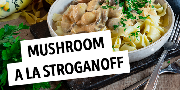 Die fertigen Pilze a la Stroganoff.