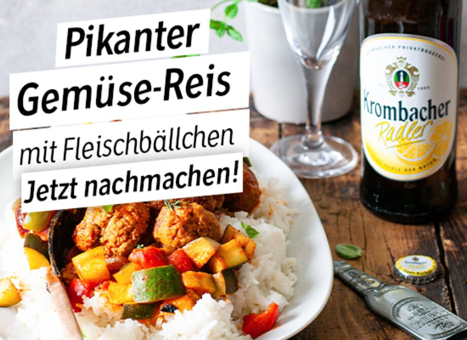 Ein Pinkanter Gemüse-Reis mit Fleischbällchen.