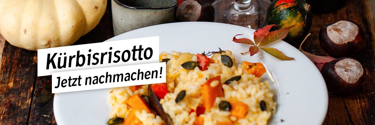 Ein Teller mit selbstgemachtem Kürbisrisotto.