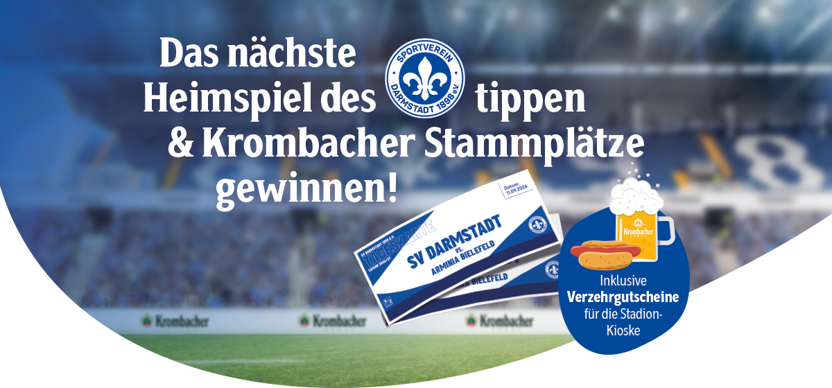 Das nächste Heimspiel des SV Darmstadt tippen und zwei Tickets inkl. Verzehr für das nächste Heimspiel gewinnen.