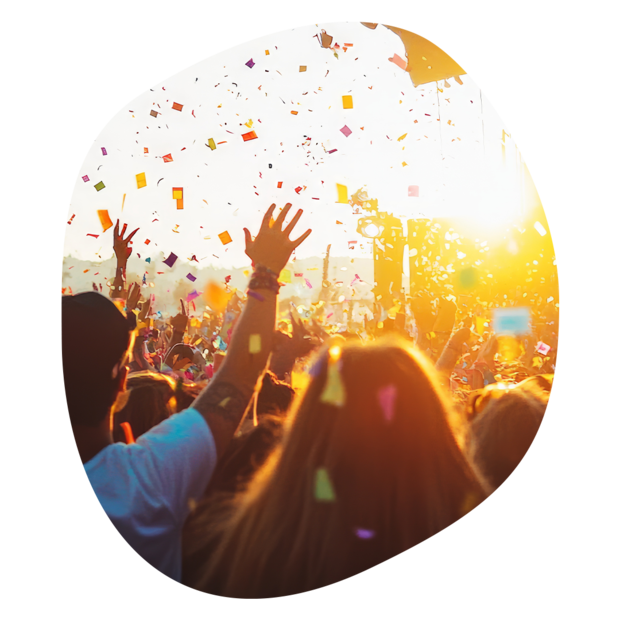 Krombacher Festivalsommer Inselfieber mit großer Menschenmenge vor Bühne und Konfetti