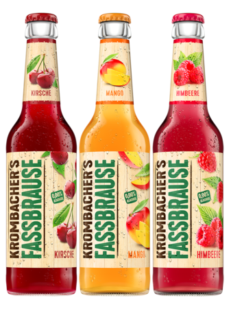Krombacher's Fassbrause 0,33l Flaschen von Kirsche, Mango, Himbeere