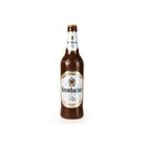 Krombacher Pils Bierflasche aus Schokolade, 0,5 Liter, mit weißem Etikett und goldenen Akzenten.