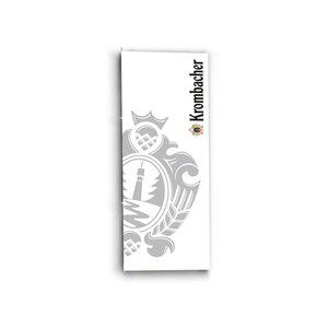 Hissflagge mit Krombacher-Logo und Wappen-Design im Hintergrund in Grau auf Weiß.