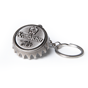Schlüsselanhänger in Krombacher Kronkorken Form aus Metall.