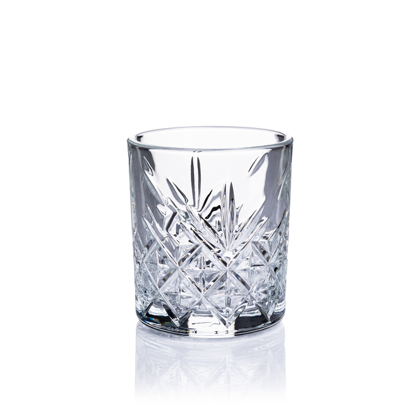 Kristallglas mit facettiertem Schliff, geeignet für Spirituosen.